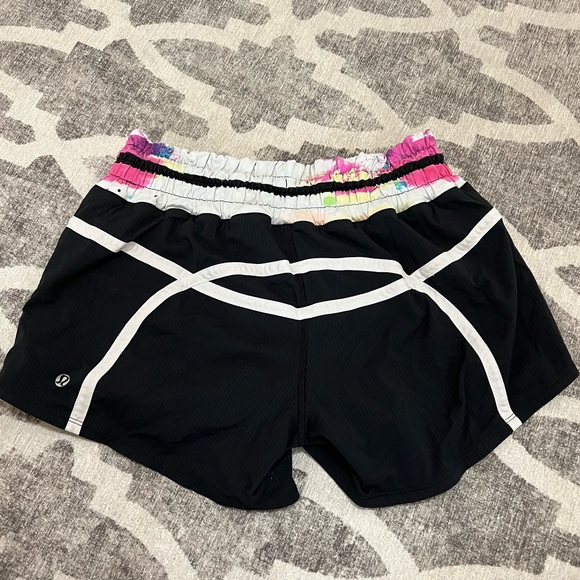 lululemon athletica Pants - Lululemon Black Shorts with White Lines and Colorful Tie Dye Waist Band